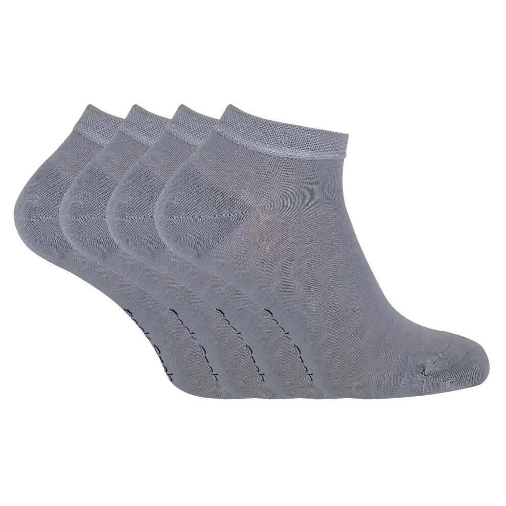 (7-11 UK, Grey) SOCK SNOB - 4 Pairs Bamboo Low Cut Ankle Trainer Socks for Men & Women