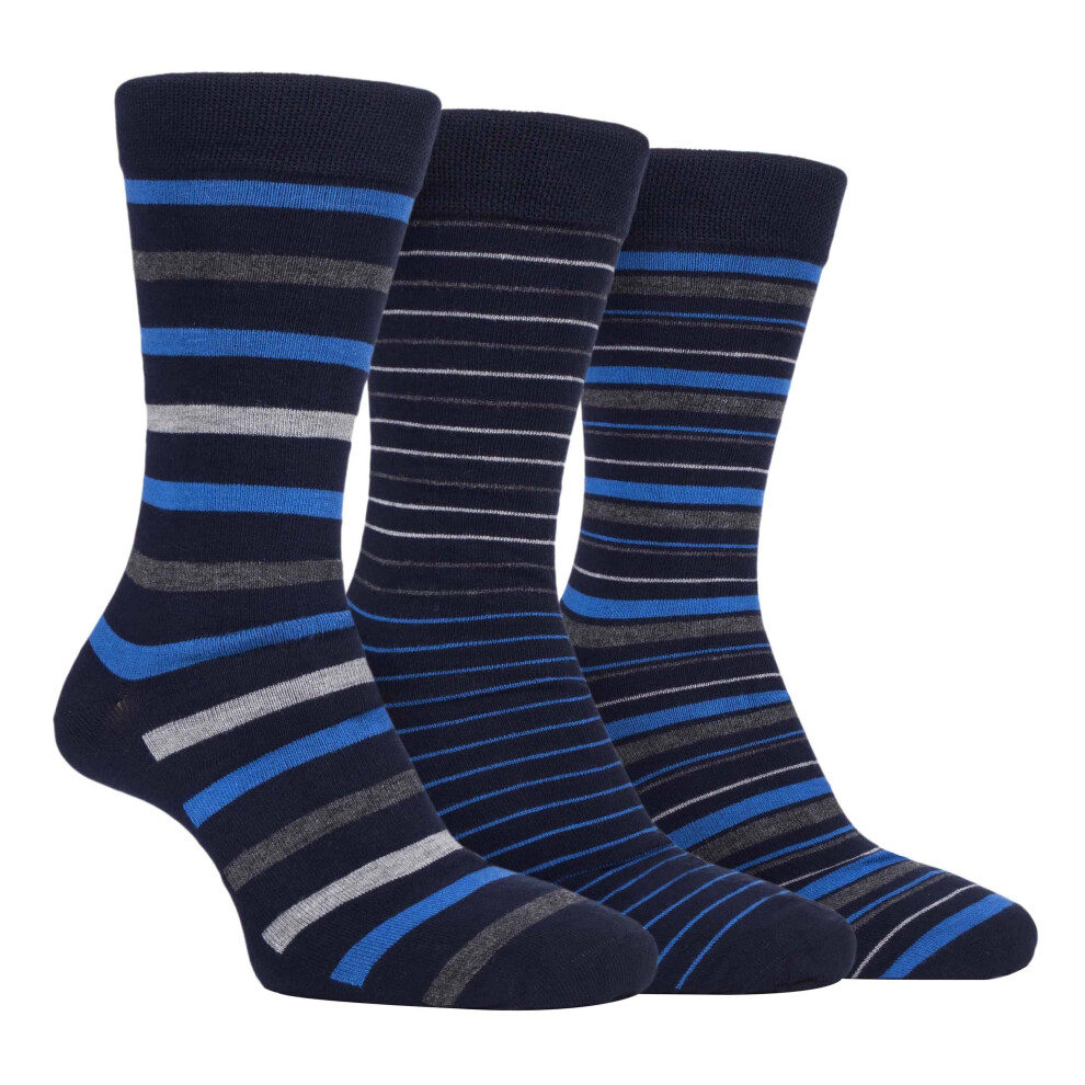 (6-11 UK, FCS196NVYBLU) Farah - 3 Pairs Mens Colourful Plain Striped Patterned Bamboo Socks