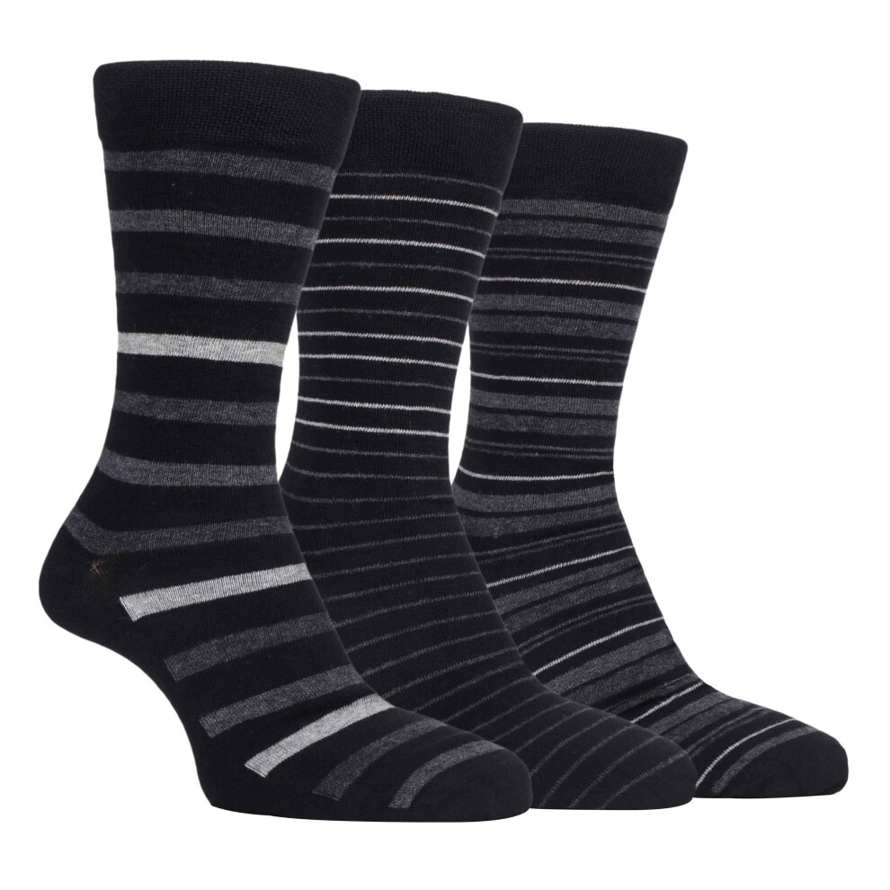 (6-11 UK, FCS196BLKCHA) Farah - 3 Pairs Mens Colourful Plain Striped Patterned Bamboo Socks