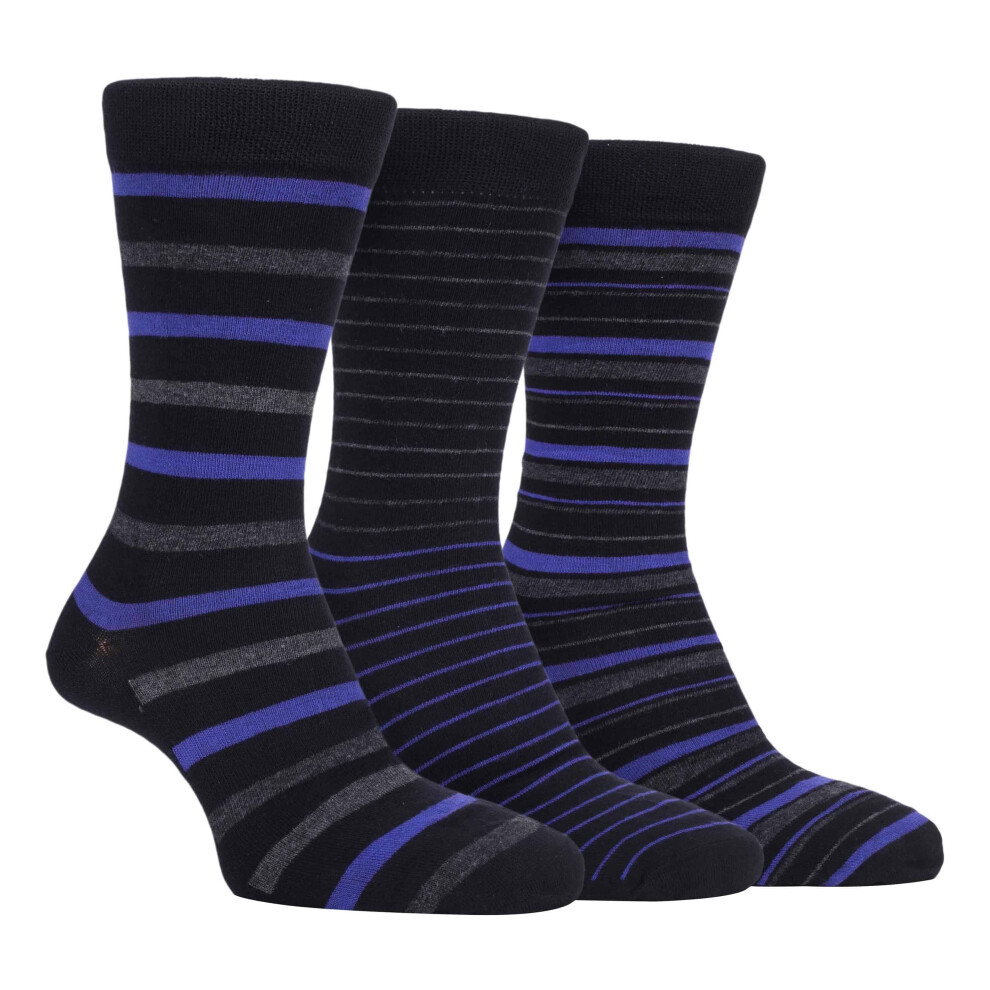 (6-11 UK, FCS196BLKPUR) Farah - 3 Pairs Mens Colourful Plain Striped Patterned Bamboo Socks