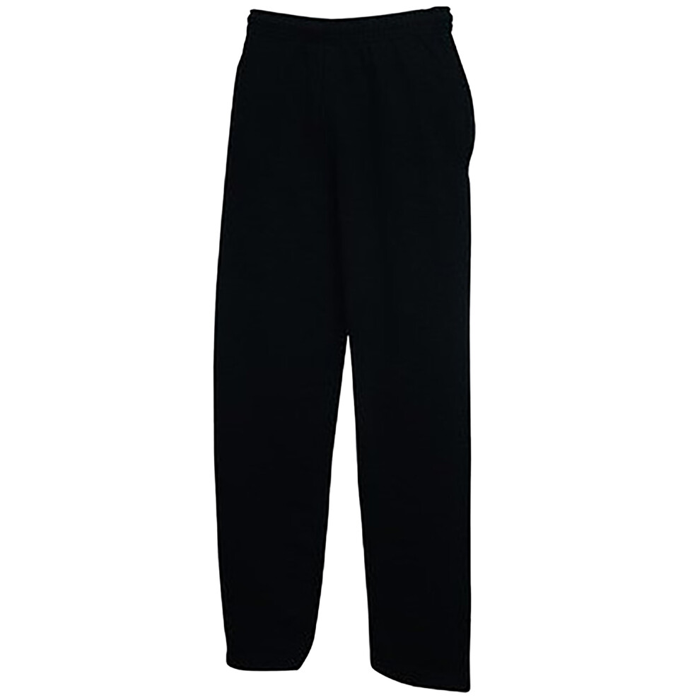 (2XL, Black) Fruit Of The Loom Mens Open Hem Jog Pants / Jogging Bottoms