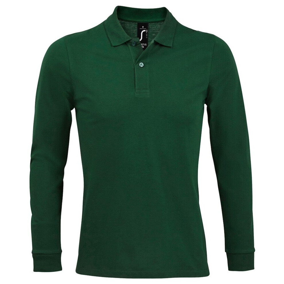 (L, Bottle Green) SOLS Mens Perfect Long Sleeve Piqu Polo Shirt