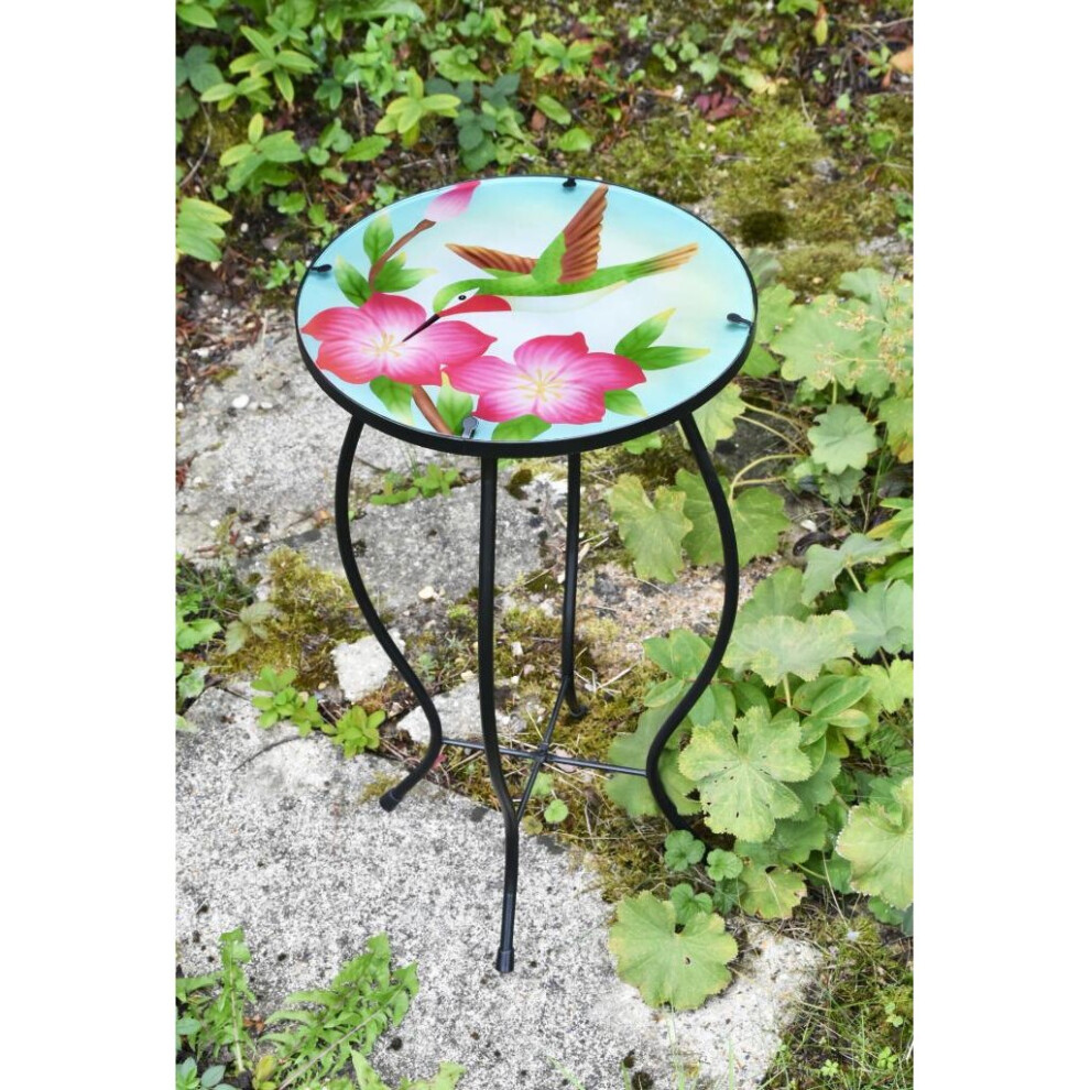 (Colibri) GEEZY Iron/Glass Round Side Coffee Patio Table Mosaic Design Garden Flower Plant Stand