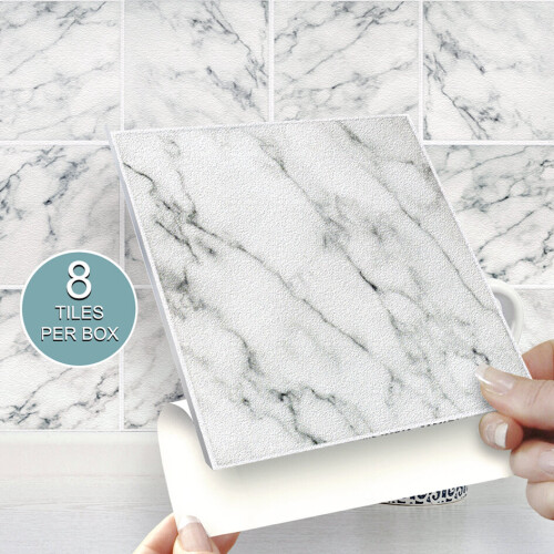8pk Natural Marble Wall Tile Stickers - 6 x 6" 1