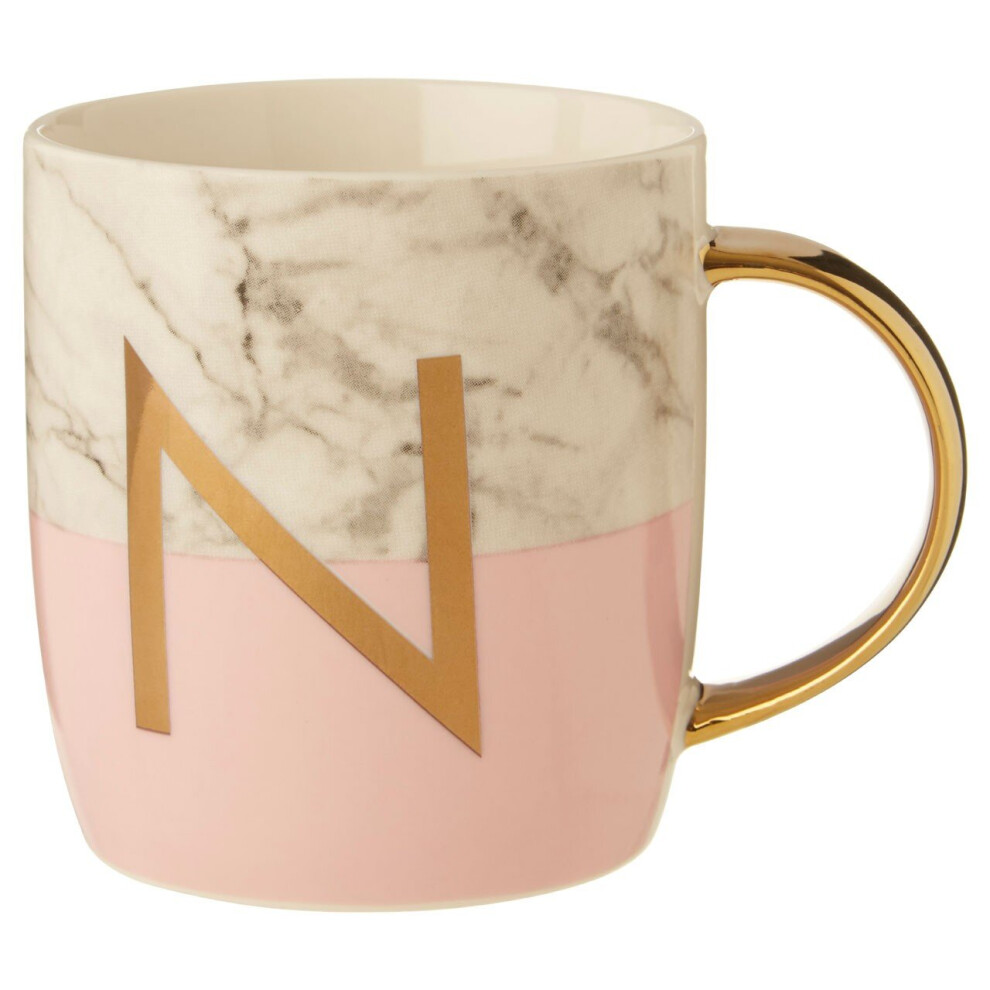 Premier Housewares Personalized Pastel N Letter Monogram Mug, Stylish Coffee Mug For Kitchen, Durable Mug For Breakfast Pink
