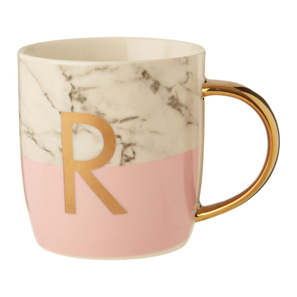 Premier Housewares Stylish Pastel R Letter Monogram Mug, Personalized Coffee Mug For Kitchen, Durable Mug For Breakfast Pink