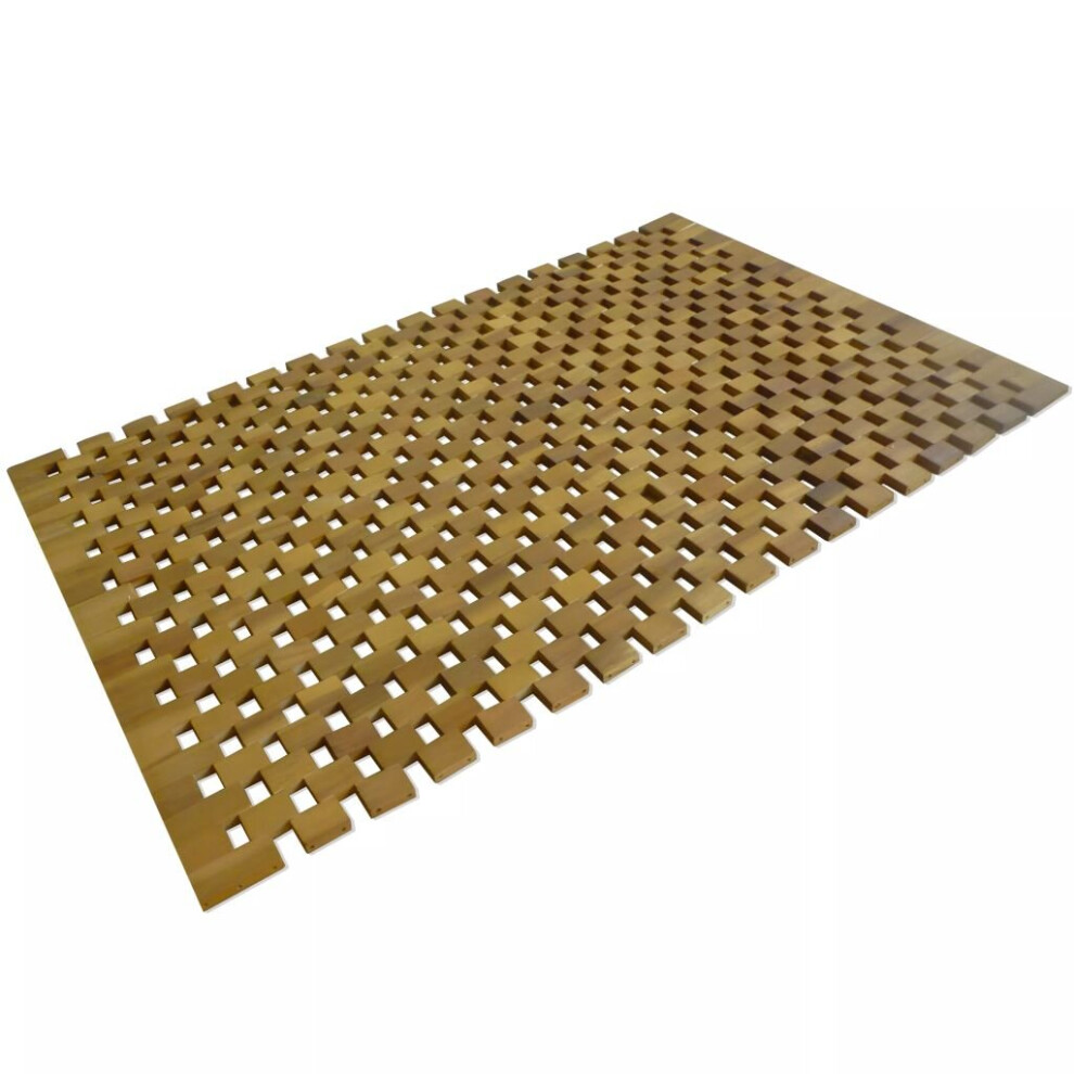 vidaXL Bath Mat Acacia Wood 80x50cm Mosaic Bathroom Shower Carpet Rug Non Slip