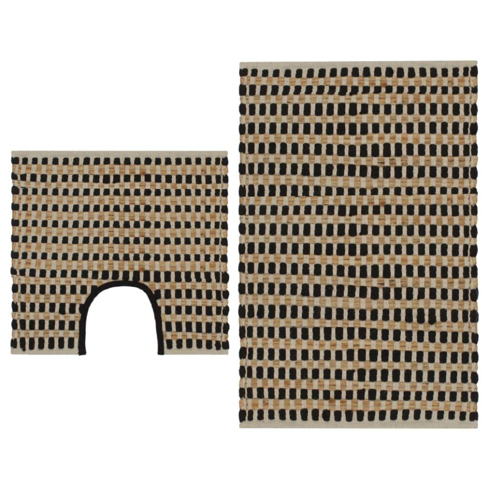 vidaXL Hand-Woven Jute Bathroom Mat Set Fabric Natural And Black Carpet Rug