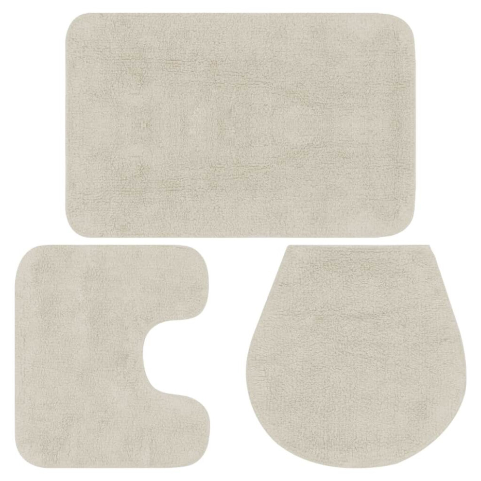 Vidaxl Bathroom Mat Set 3 Piece Fabric White Bath Floor Carpet Rug Suction