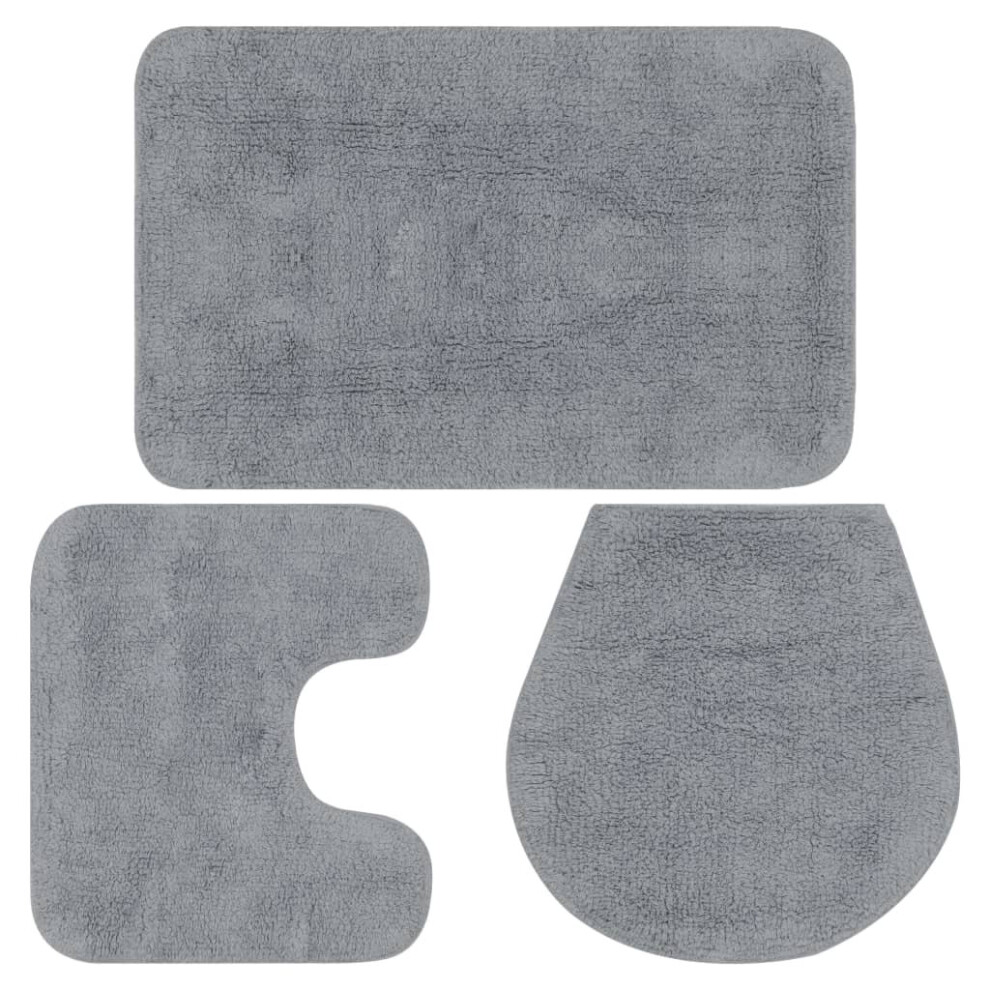 vidaXL Bathroom Mat Set 3 Piece Fabric Grey Bath Floor Carpet Rug Suction