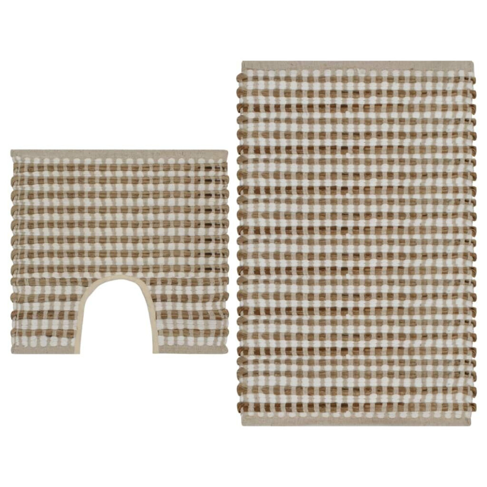 vidaXL Hand-Woven Jute Bathroom Mat Set Fabric Natural and White Carpet Rug