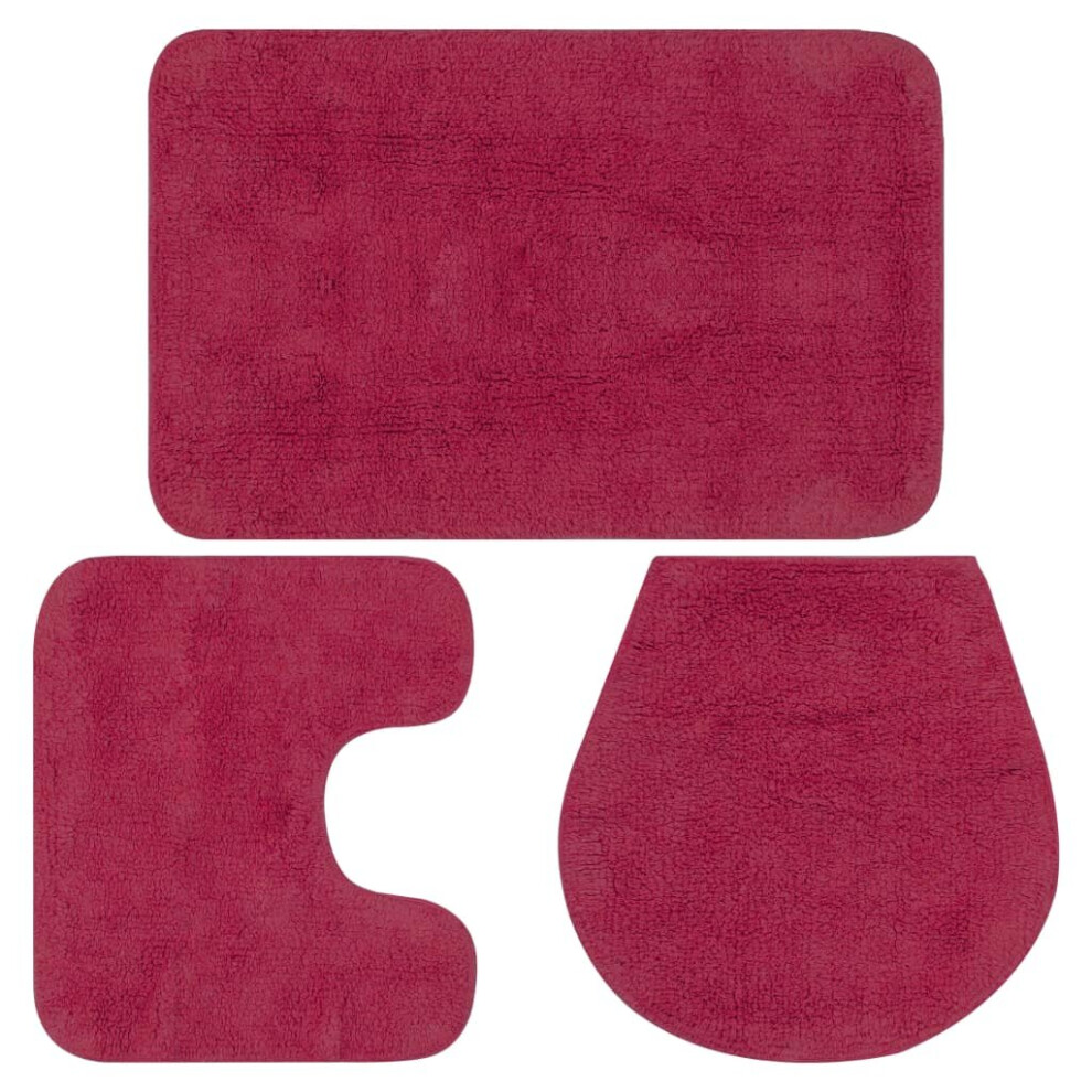 vidaXL Bathroom Mat Set 3 Piece Fabric Fuchsia Bath Floor Carpet Rug Suction