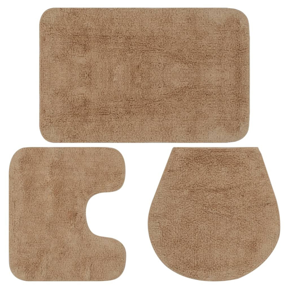 vidaXL Bathroom Mat Set 3 Piece Fabric Beige Bath Floor Carpet Rug Suction