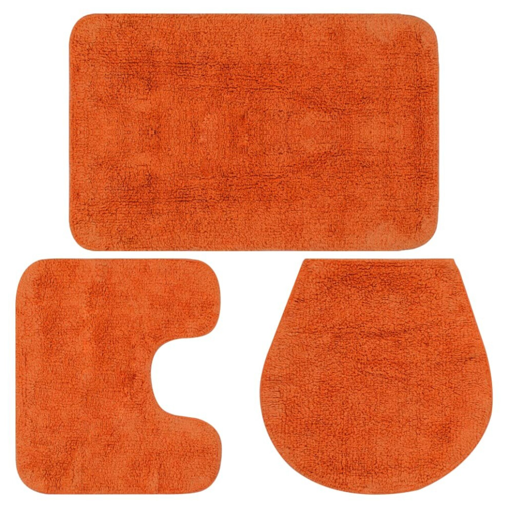 vidaXL Bathroom Mat Set 3 Piece Fabric Orange Bath Floor Carpet Rug Suction