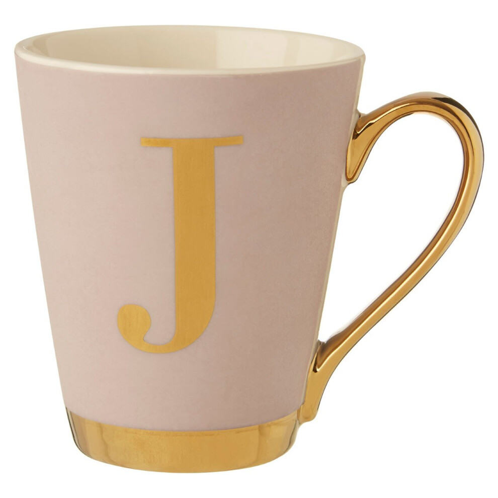 Premier Housewares Personalized Pastel Frosted Deco J Letter Monogram Mug, Stylish Coffee Mug, Durable Mug For Breakfast Pink