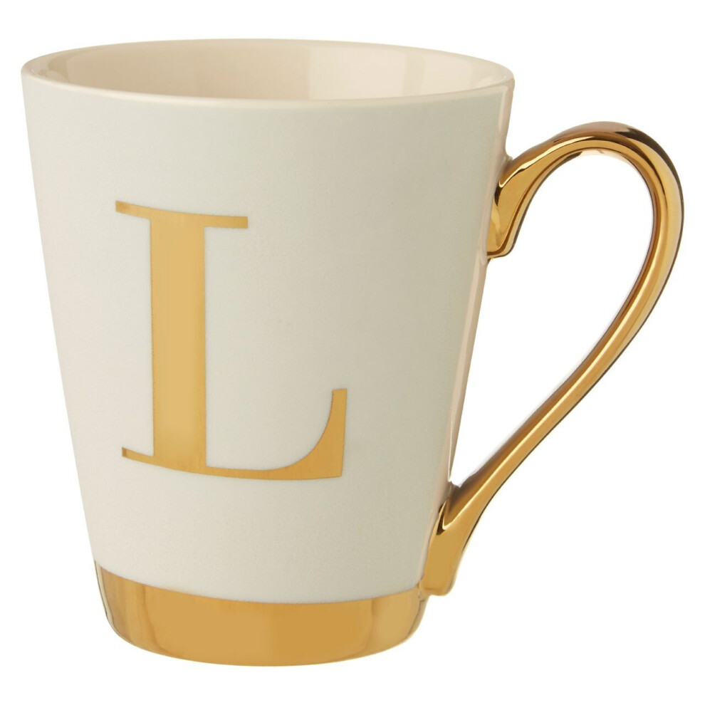 Premier Housewares Personalized Frosted Deco L Letter Monogram Mug, Stylish Mug For Kitchen, Durable Mug For Breakfast White