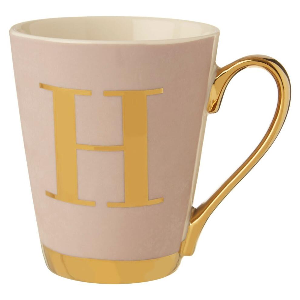 Premier Housewares Personalized Pastel Frosted Deco H Letter Monogram Mug, Stylish Coffee Mug, Durable Mug For Breakfast Pink