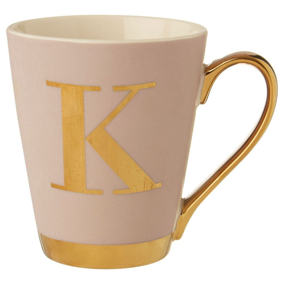 Premier Housewares Stylish Pastel Frosted Deco K Letter Monogram Mug, Personalized Coffee Mug, Durable Mug For Breakfast Pink