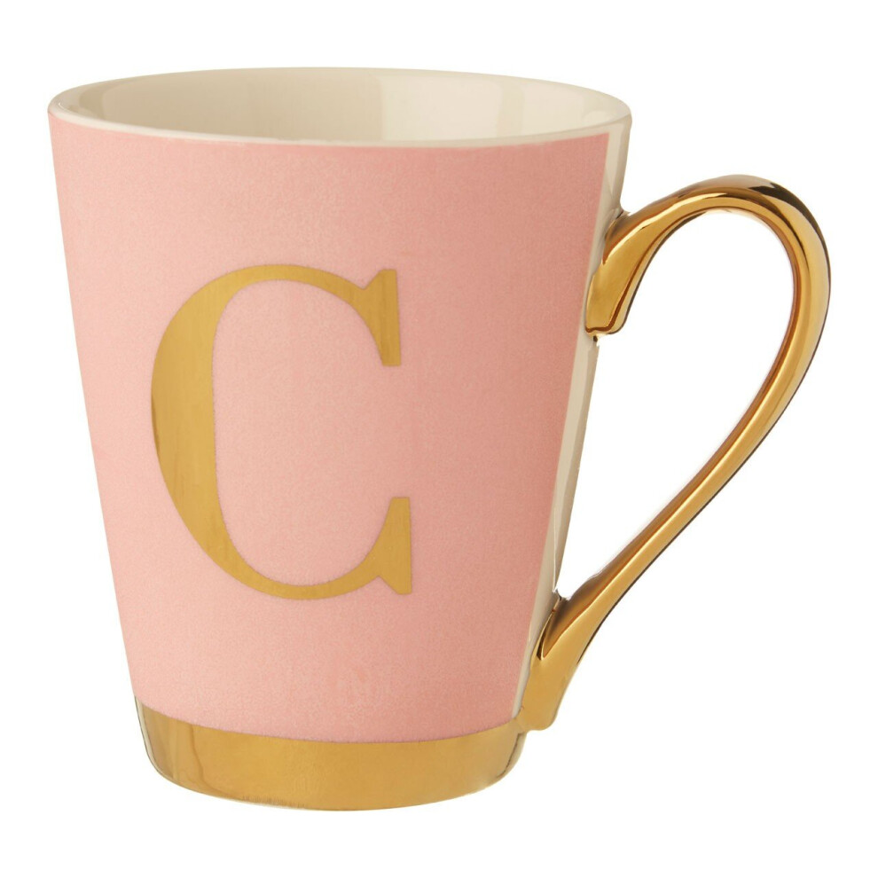 Premier Housewares Stylish Frosted Deco C Letter Monogram Mug, Personalized Mug For Kitchen, Durable Mug For Breakfast Pink