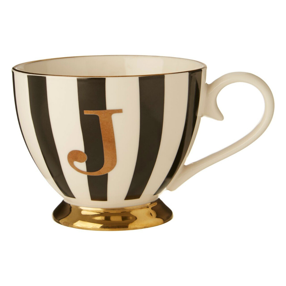Premier Housewares Personalized Duchess J Letter Monogram Mug, Regal Design Coffee Mug For Kitchen, Durable Mug For Breakfast