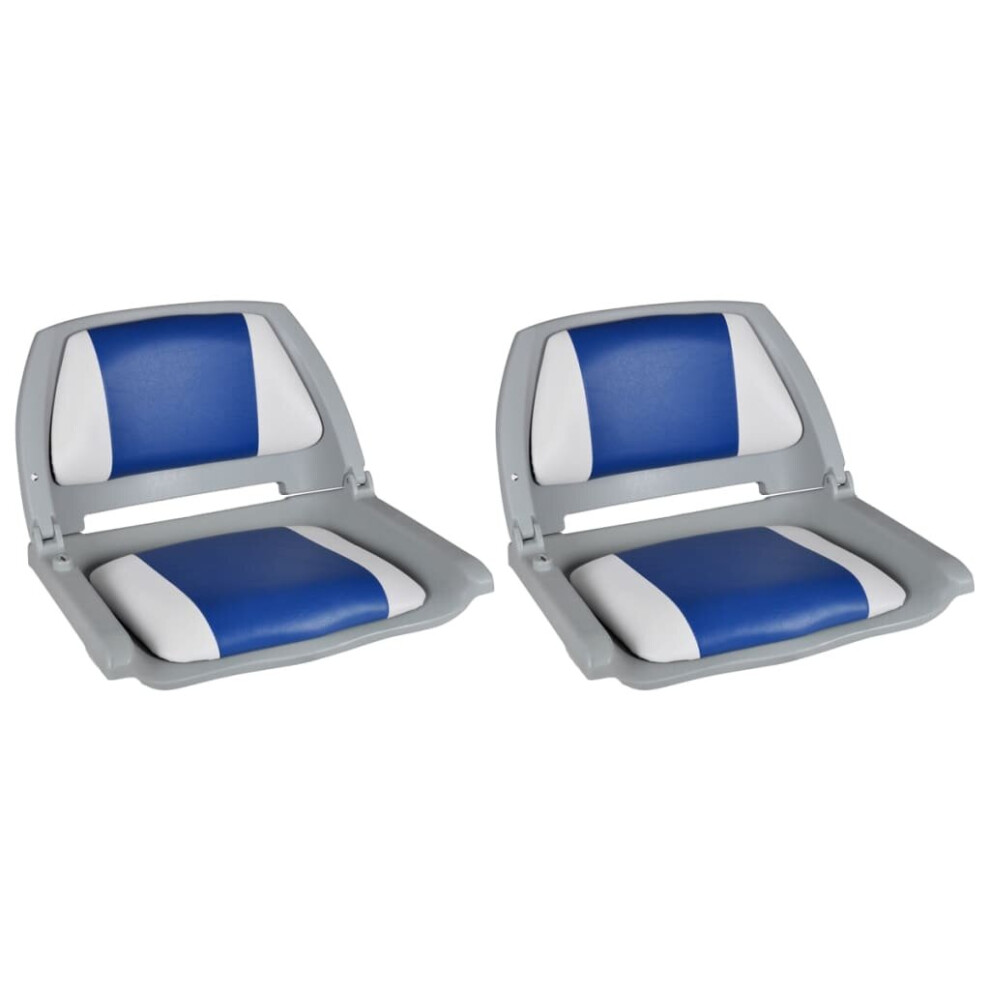 Vidaxl 2X Boat Seats Foldable Backrest With Blue-White Pillow Boats Parts