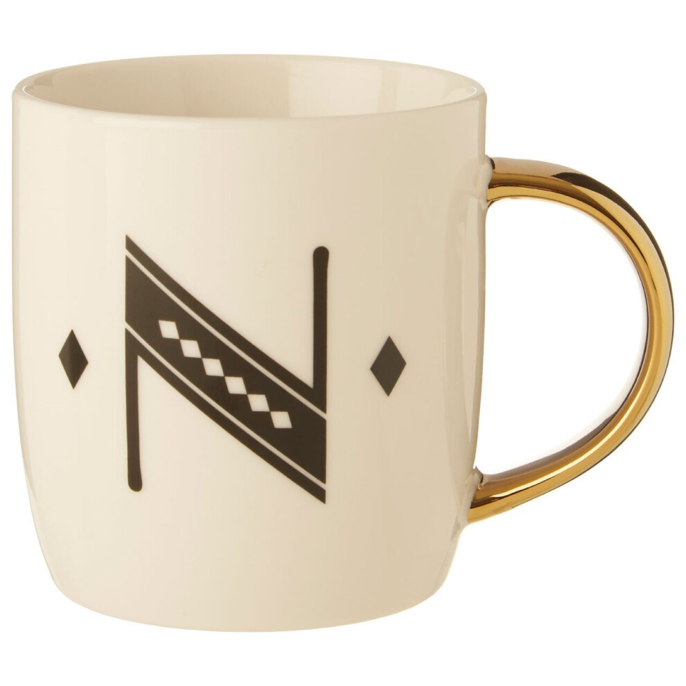 Luxe Diamond Deco N Letter Monogram Mug,Bone China Travel Mug,Personalized Ceramic Coffee Cup,Classic Cup