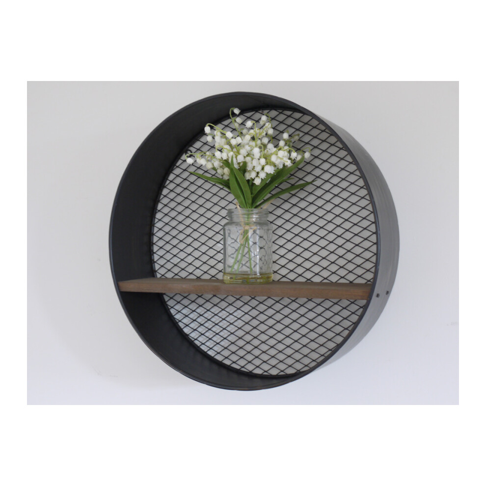 Large Round Metal & Wooden Mesh Display Shelf