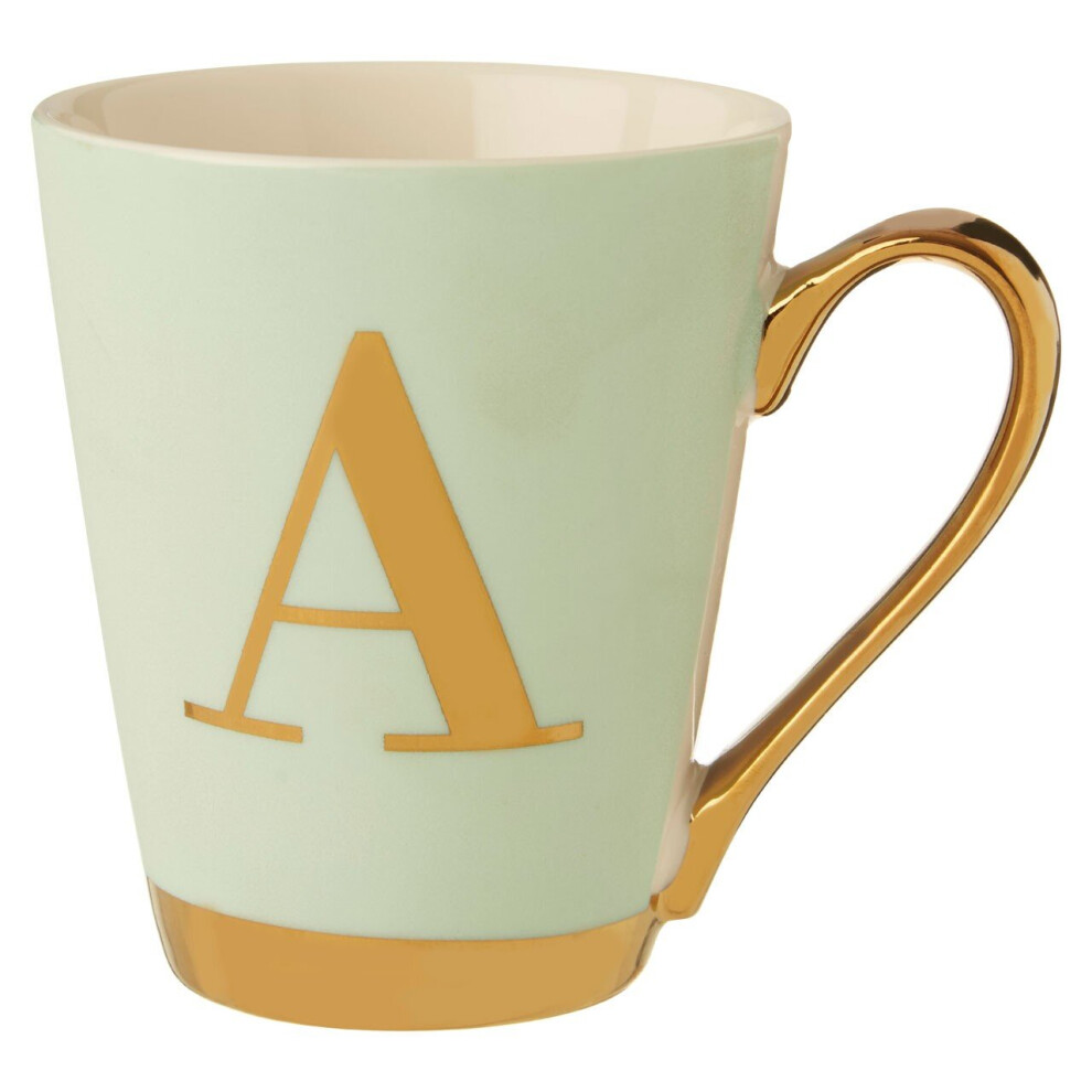 Premier Housewares Stylish Frosted Deco A Letter Monogram Mug, Personalized Mug For Kitchen, Durable Mug For Breakfast Green