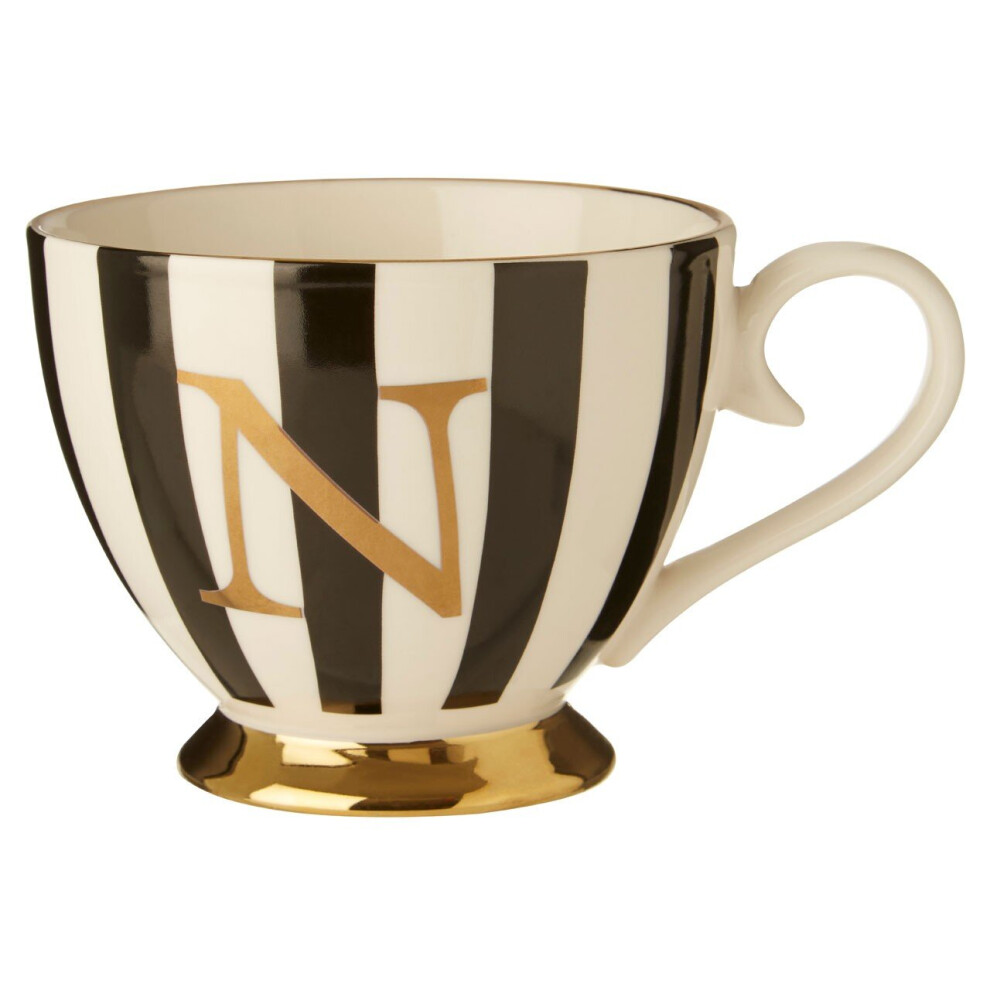 Premier Housewares Personalized Duchess N Letter Monogram Mug, Regal Design Coffee Mug For Kitchen, Durable Mug For Breakfast