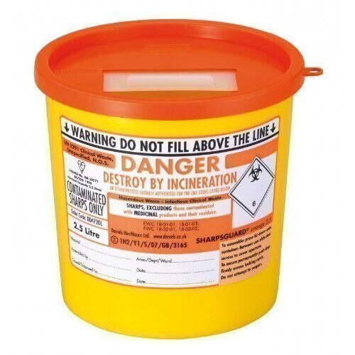 SharpsGuard Orange Lid 2.5 Litre Colour Coded Sharps Bin