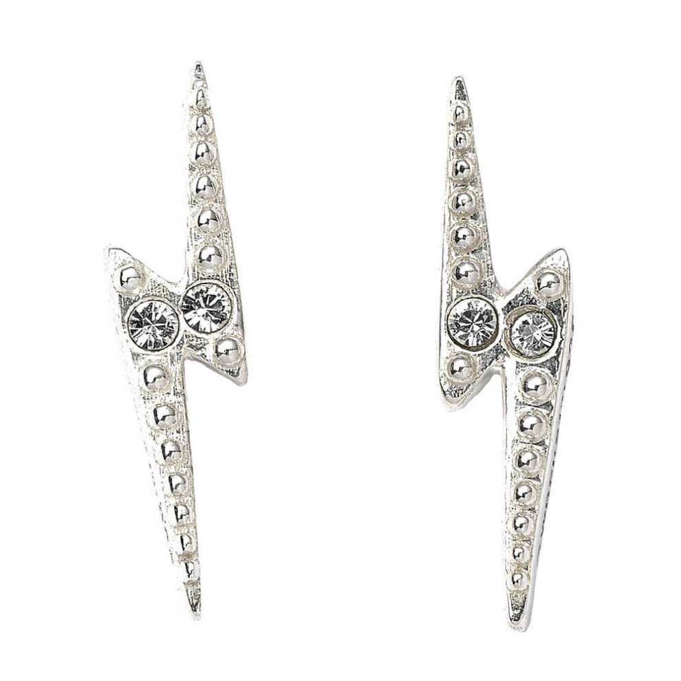 Harry Potter Sterling Lightning Bolt Stud Earrings With Swarovski Crystals Silver