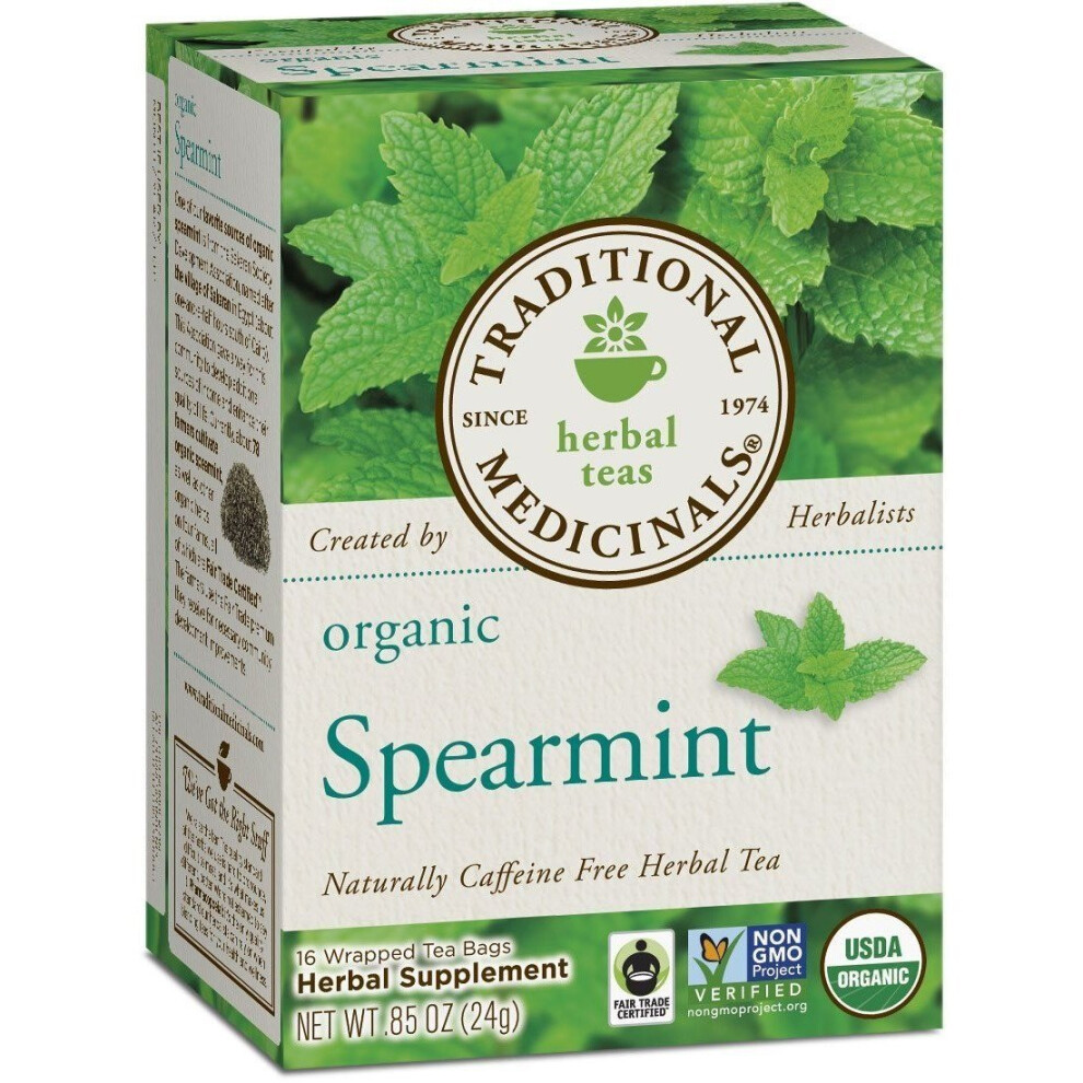 Traditional Medicinals, Organic Spearmint, Caffeine Free, 16 Wrapped Tea Bags, 0.85 oz (24 g)