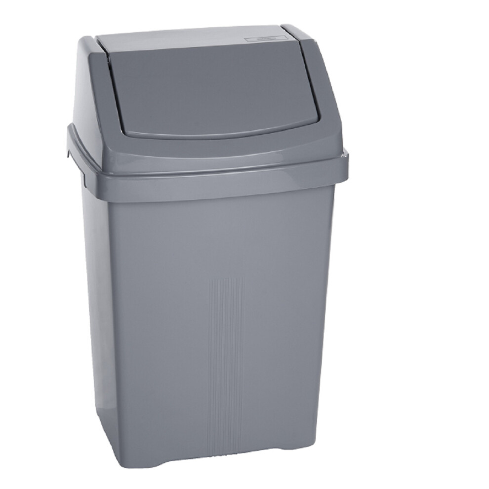 (25L Swing Bin, Grey Swing Bin) Plastic Swing Touch Top Bullet Waste Industrial Recycling Bins