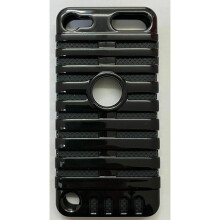 (Black) Ameego 2 In 1 Shock Proof Stripe Hard Back Tough Case to fit iPod Touch 5/6 -