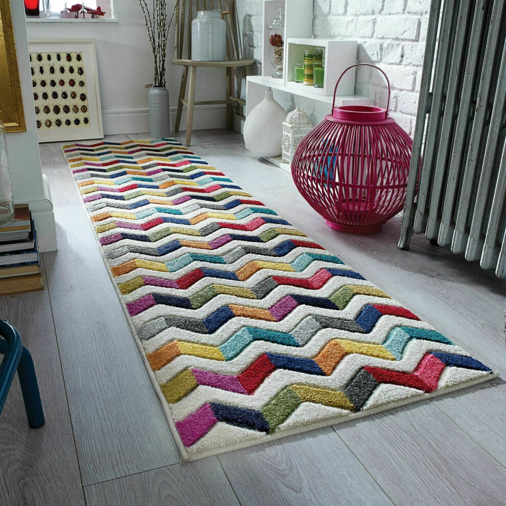 (Bolero Multi, 66x230cm) Spectrum Multicoloured Modern Long Hallway Runner Rug