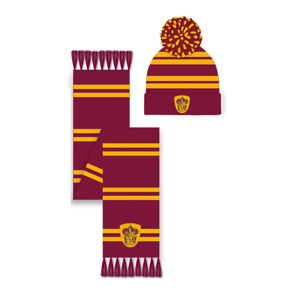 Harry Potter Gryffindor Crest Pom Pom Beanie & Scarf Set Red