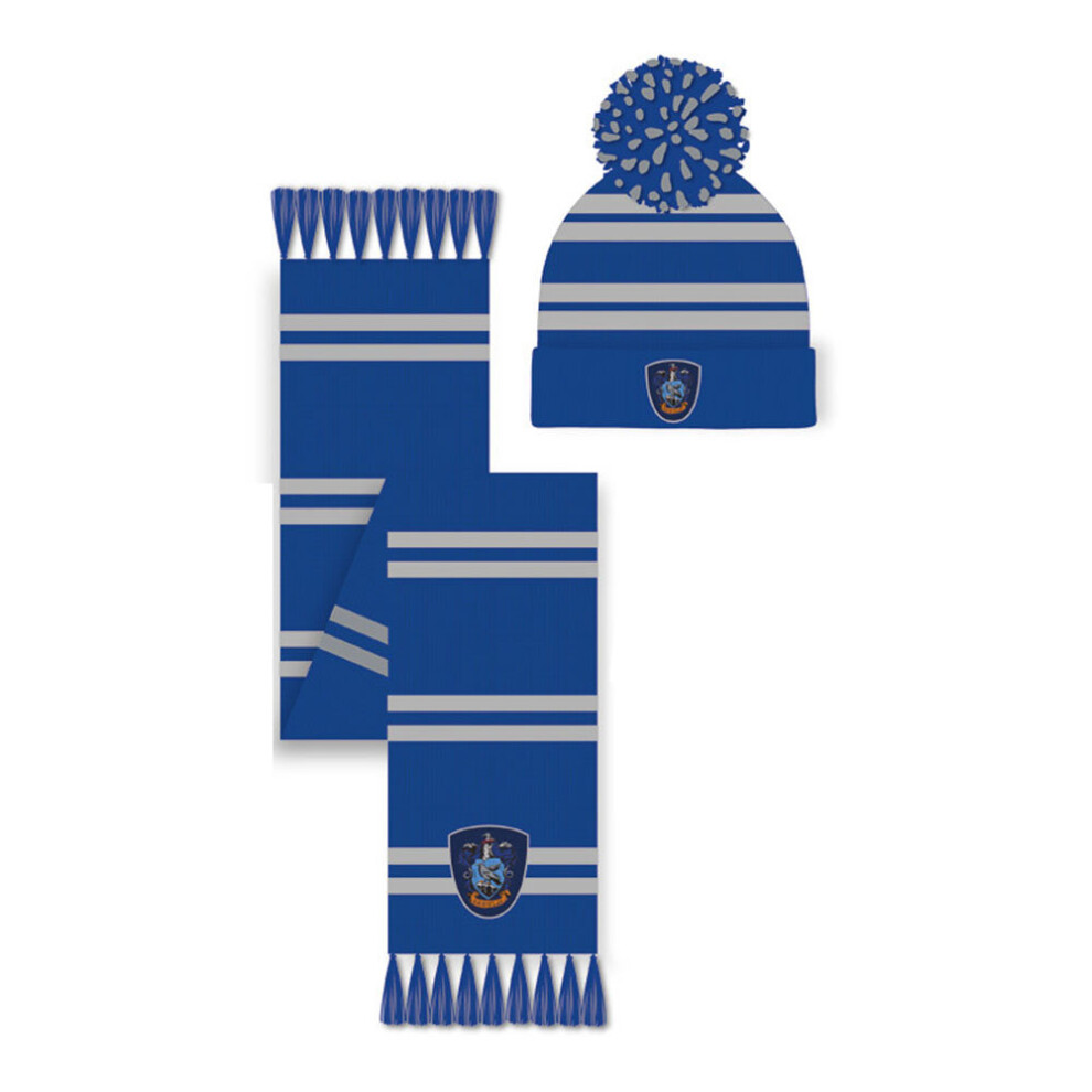 Harry Potter Ravenclaw Crest Pom Pom Beanie & Scarf Set Blue
