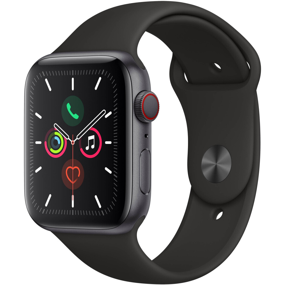 Apple Watch Series 5 (GPS + Cell, 44mm, Space Gray Aluminum, Black Sport Band)