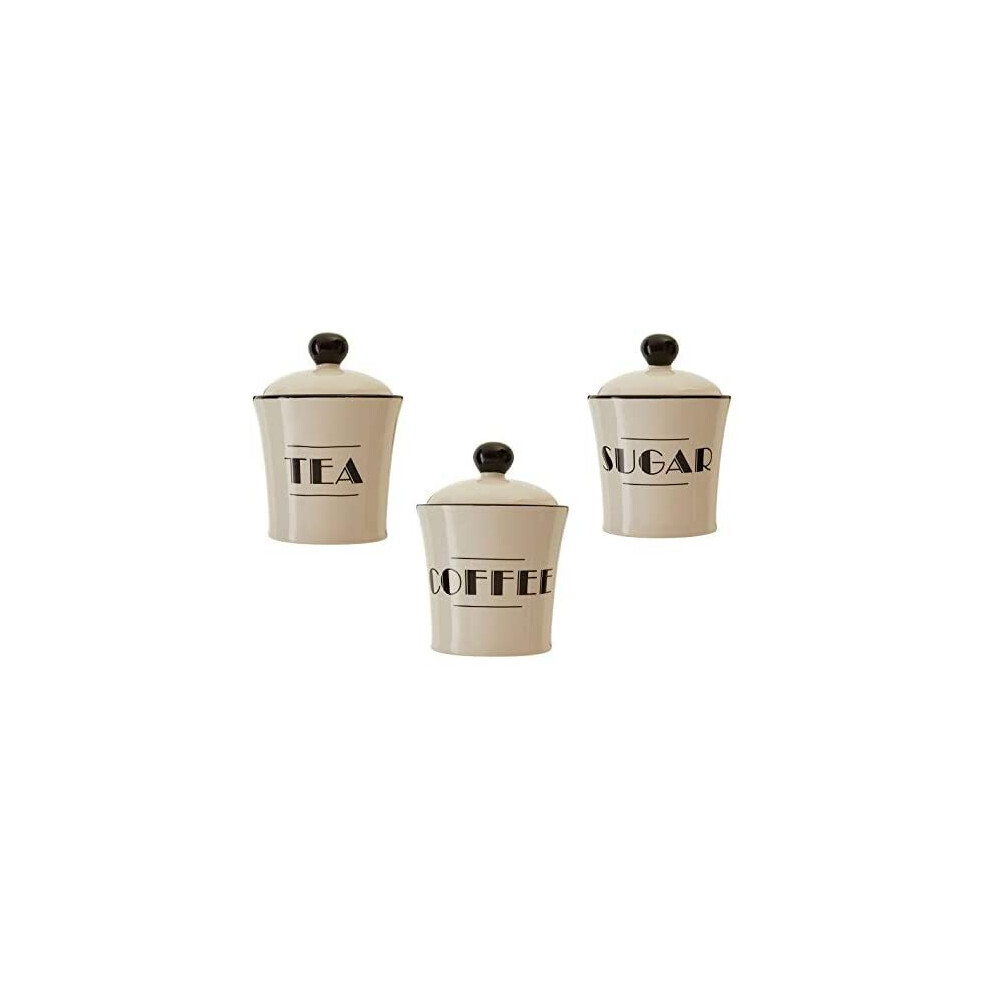 Premier Housewares Luxe Cream Finish Tea Canister,Dolomite Kitchen Storage Container With Black Trim,Art Deco Tea Canisters
