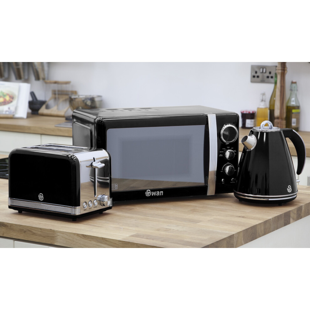 Swan Black (Black) Retro Kitchen Triple Pack | Includes Toaster, Kettle & Microwave