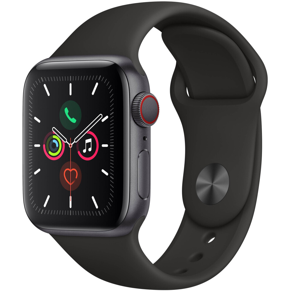 Apple Watch Series 5 (GPS + Cell, 40mm, Space Gray Aluminum, Black Sport Band)