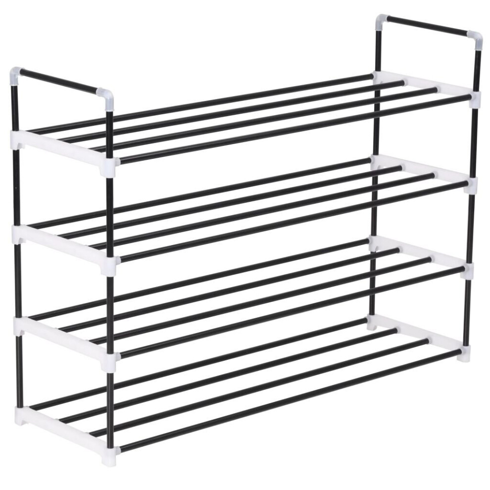 Vidaxl Shoe Rack With 4 Shelves Metal And Plastic Black Stand Organiser Unit