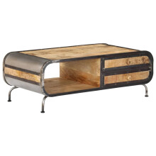 vidaXL Solid Mango Wood Coffee Table with 2 Drawers & 1 Compartment - Iron Frame, 100 x 50 x 35 cm - 247804