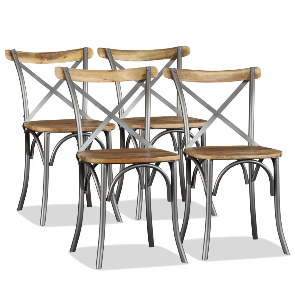 vidaXL 4x Solid Mango Wood and Steel Dining Chairs Cross Back Kitchen Seat