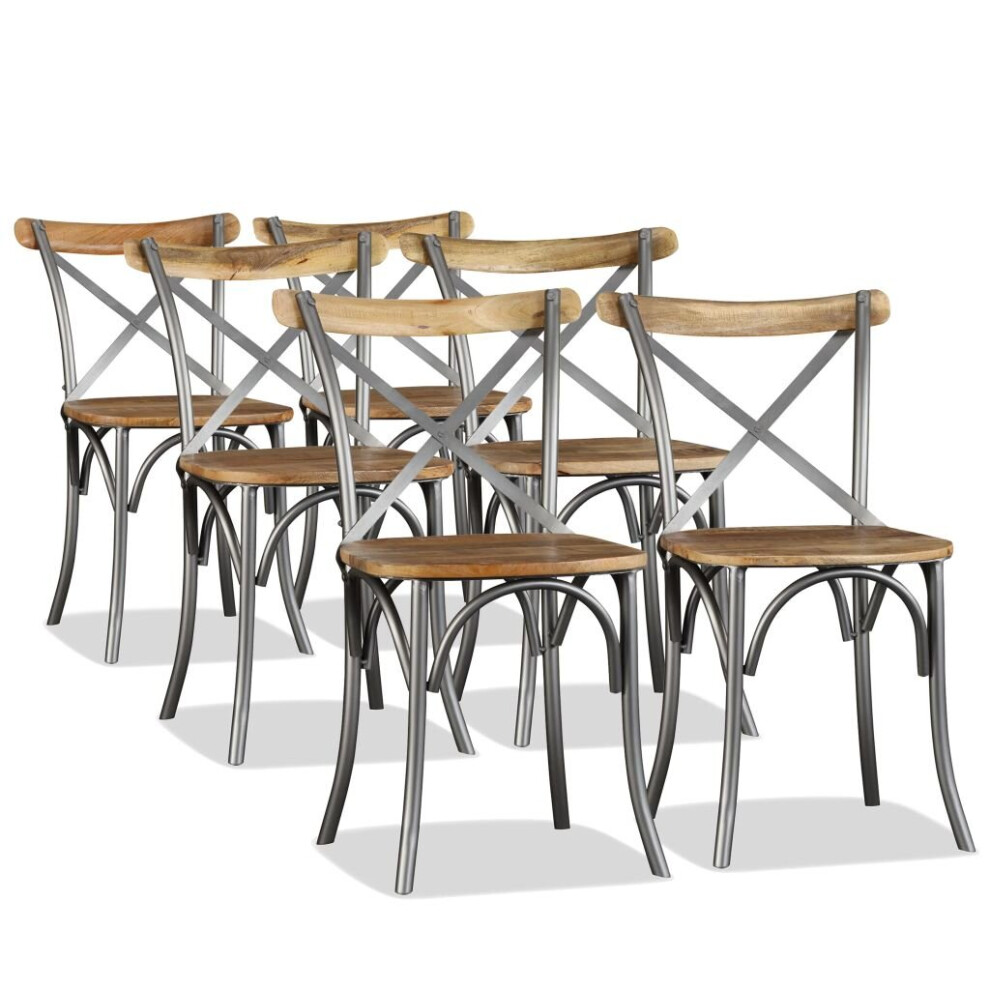 Vidaxl 6X Solid Mango Wood And Steel Dining Chairs Cross Back Kitchen Seat