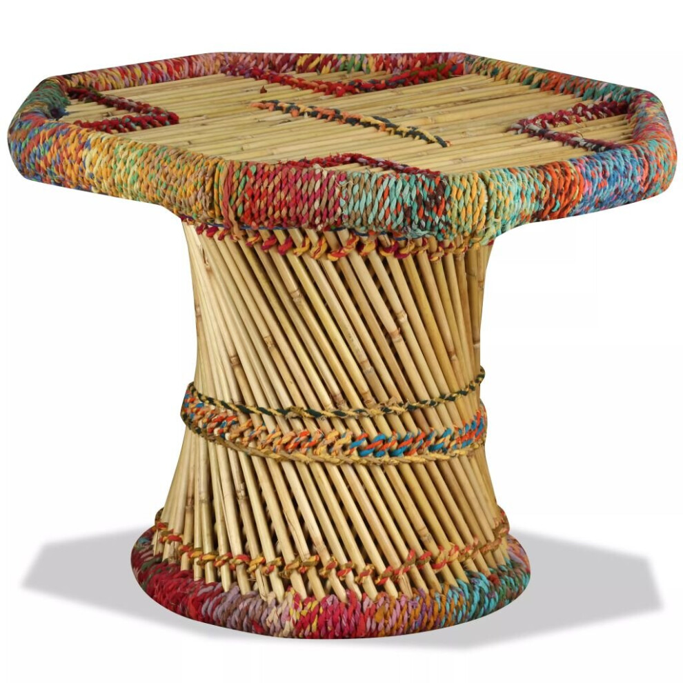 vidaXL Coffee Table Bamboo with Chindi Details Multicolour Handmade Weave