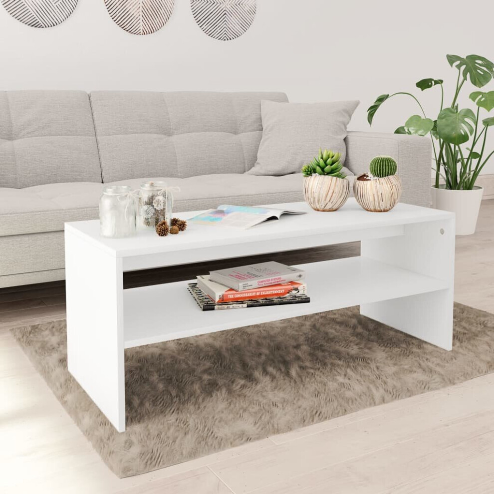Vidaxl Coffee Table With A Shelf White Engineered Wood Accent Table Sofa Table