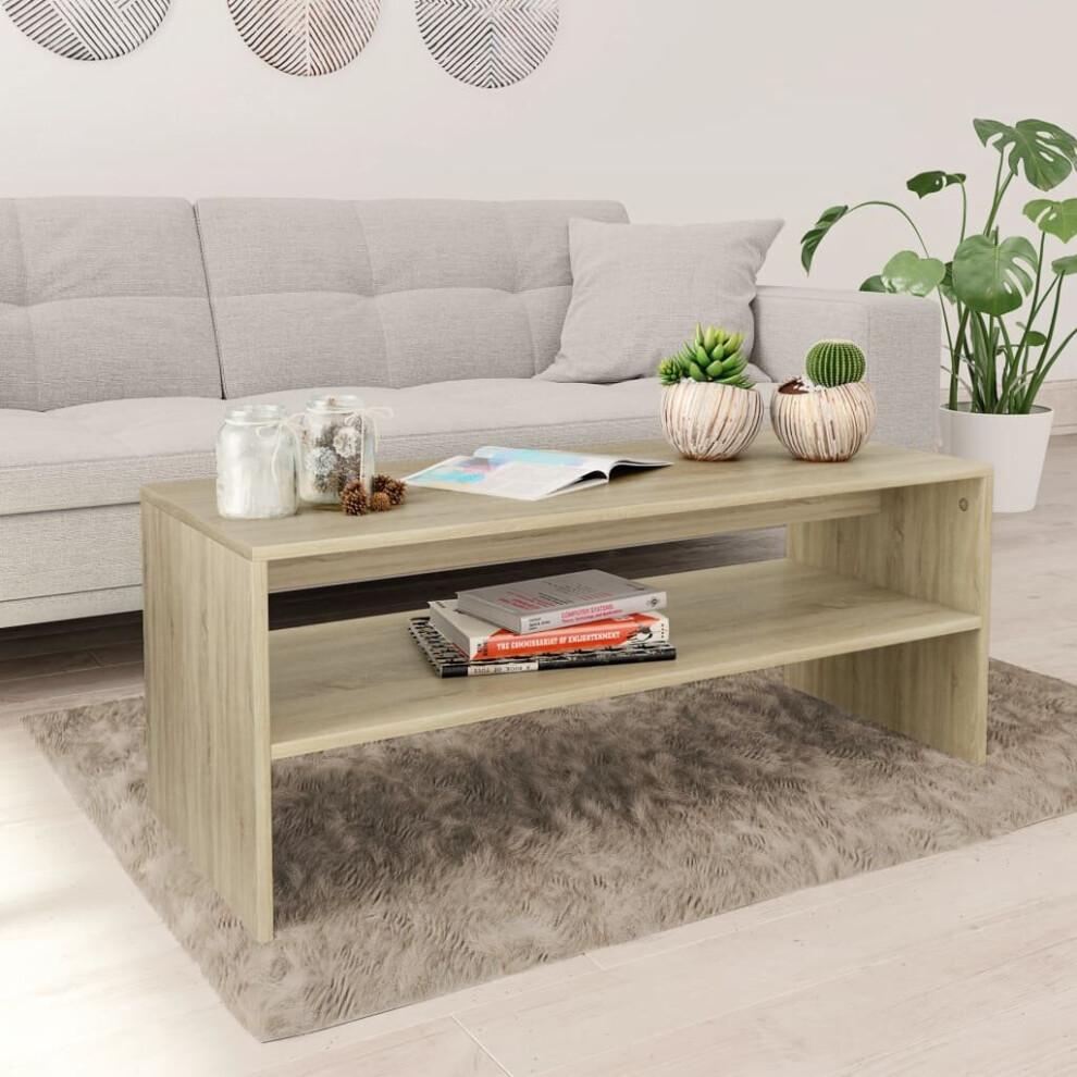 vidaXL Coffee Table with a Shelf Sonoma Oak Chipboard Accent Table Side Table