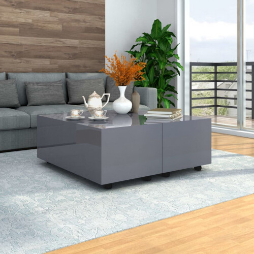 VidaXL vidaXL Coffee Table High Gloss Grey Home Couch Table Storage Tea Side Stand