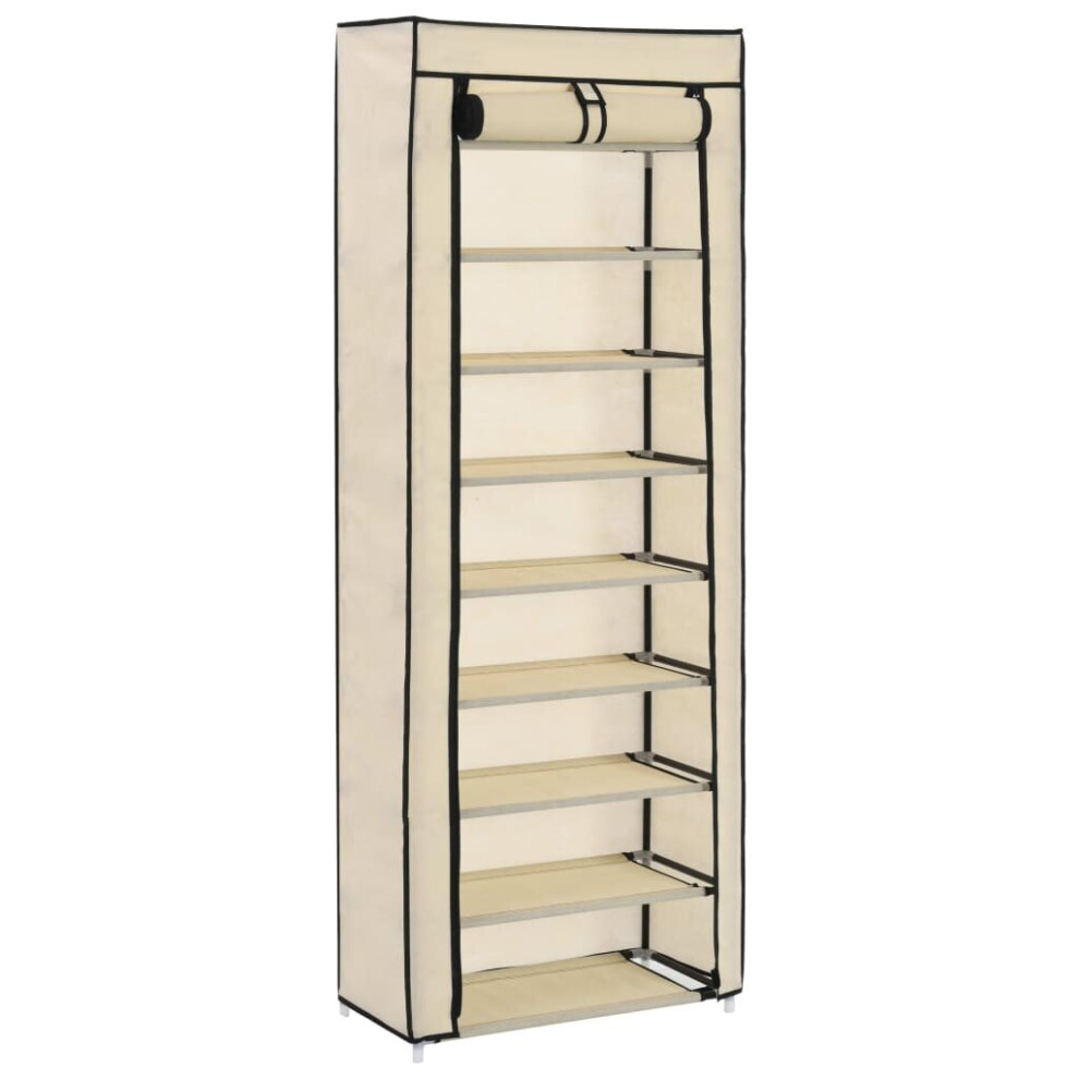 Vidaxl Shoe Cabinet With Cover Fabric Footwear Storage Rack Organiser Cream